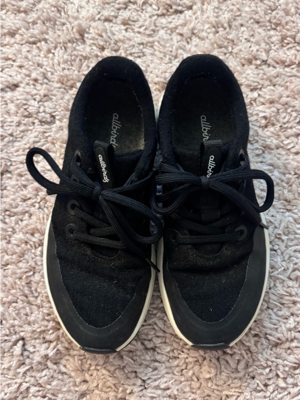 Allbirds Black Lace-Up Wool Sneakers with White Sole